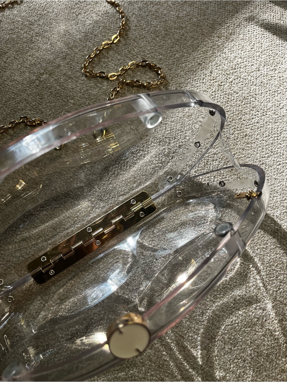 Clear Clamshell Clutch Bag with Gold Chain - Picture 7 of 13
